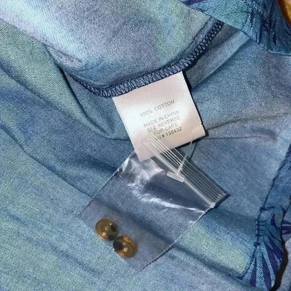 ModCloth 100% cotton palm print chambray button down midi dress NWOT L - Picture 4 of 5